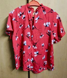 Women's Floral Print Ruffled Neck Top