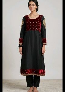 Elegant Black & Maroon Kurta Set