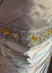 Elegant Silver Ruched beaded Cocktail Dress
