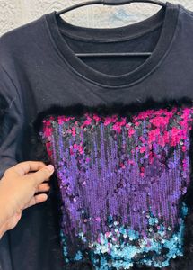 🇮🇹 Italy imported Sequin &amp; Fur Trim Sweatshirt