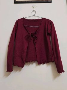 Chic Maroon Tie-Front Cardigan