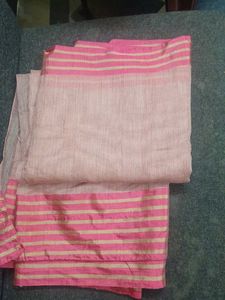 Elegant Pink &amp; Beige Striped Saree