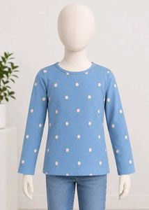 Cute Blue Embroidered Long Sleeve Top