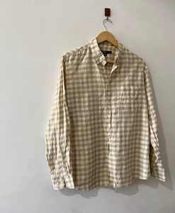 SPAO Men's Beige Gingham Button-Down Shirt