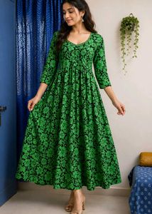 Vibrant Green Floral Anarkali Gown