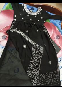 Elegant Black Kurta Set with White Embroidery