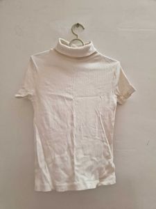 White Short Sleeve Turtleneck Top
