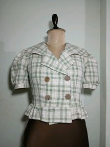 Vintage Plaid Cropped Blouse