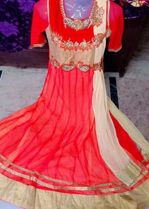 Orange Embroidered Anarkali Dress