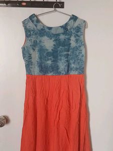 Stylish Blue Tie-Dye Orange Dress
