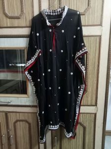 black kaftan Georgette kurti with white heavy work