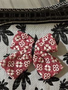 Embroidered Bow Hair Clip and Polka dot scrunchie