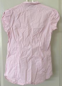 Pink Short Sleeve Button-Up Blouse