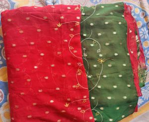 2 Shaded Saree Thread Work Chiffon Saree