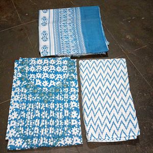 Blue White Printed top bottom with Dupatta