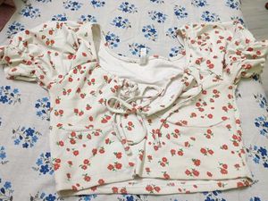 Cute Floral Print Puff Sleeve Top