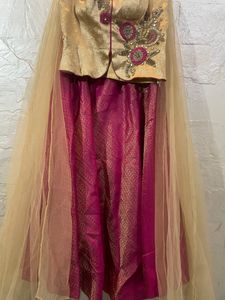 Elegant Gold & Pink Brocade Lehenga Set