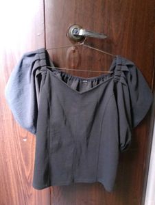 Chic grey Puff Sleeve Top crop