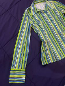 Women’s Multicolour Striped Curved-Fit Shirt