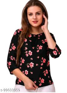 Chic Floral Print Black Top