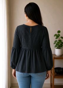 Women’s black Floral Lace Peplum Top | Full Sleeve