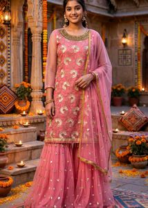 Beautiful Pink Embroidered Kurta Set