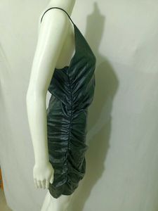 Black Faux Leather Ruched Sexy Mini Dress Large