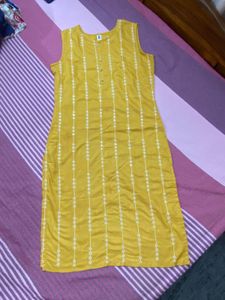 Yellow Embroidered Sleeveless Kurta