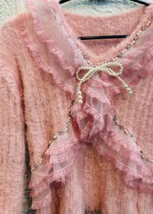 🇫🇷 Paris Imported Ruffle &amp; Pearl Sweater