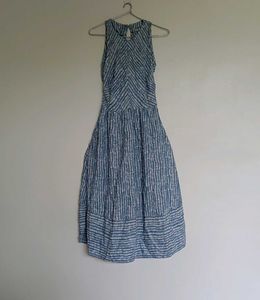 Blue Striped Sleeveless Midi Dress
