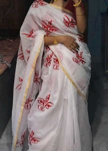 Cotton Saree Red Embroidery