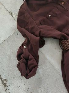 Women's Brown Button-Down Maxi Dress