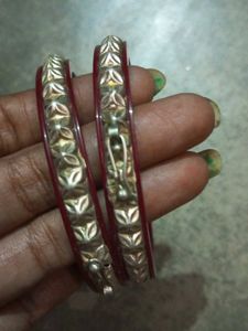 Maroon Bangles with Silver Accents