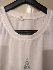 White Knit Sweater with Star Design