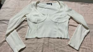 Cream Ribbed Long Sleeve Corset Top