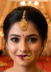 Elegant Gold Peacock Nath & Maang Tikka Set