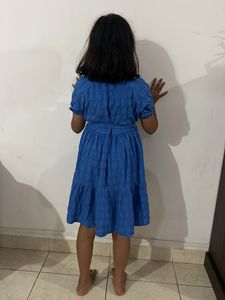 Blue Textured Tiered Dress
