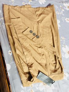 Stylish Beige Midi Skirt with Tie-Up Detail