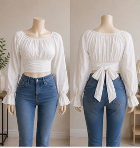 Cottagecore tie back white crop top