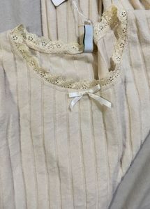 y2k Cream Ribbed Long Sleeve Top
