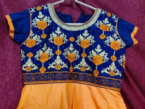 Beautiful Orange and Blue Embroidered Gown