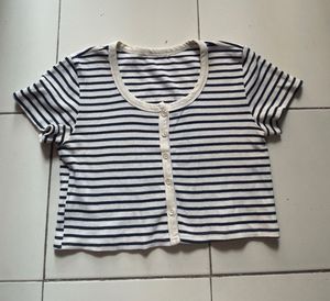 Striped Button-Up Crop Top