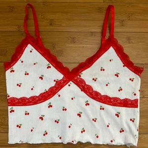 Lace Trim Cherry Cami Top