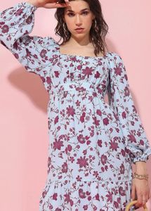 Light Blue Floral Print Midi Dress