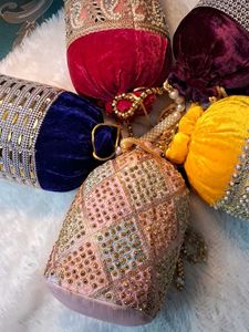Embroidered Velvet Potli Bags (Set of 5)