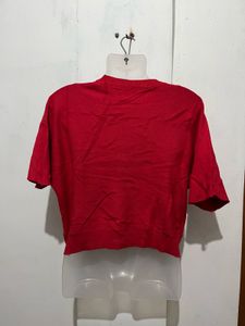 Red Short Sleeve Top with Embellishment