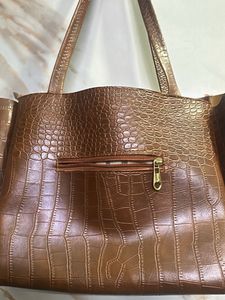 brown textured tote