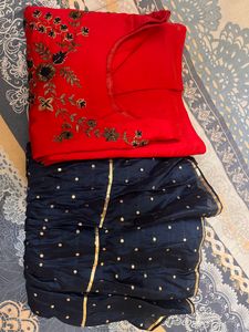 Red And Blue Sharara Set