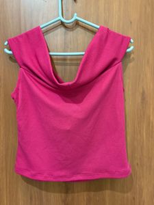 Elegant Fuchsia Pink Cowl Neck Sleeveless Party To