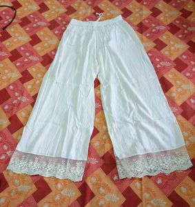 Elegant White Palazzo Pants with Lace Detail